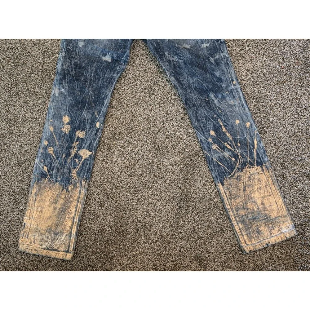 Heritage America 1776 Denim Distillery Men Jeans Gold Paint Splatter 34x33